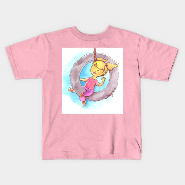 Girl on the tire swing Kids T-Shirt by StephaniePerryArt